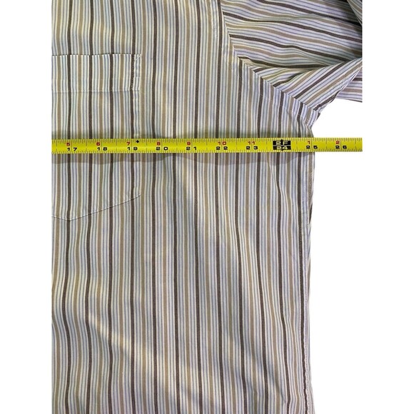 Tommy Hilfiger Shirt Mens Large White w/Brown Blue Striped Long Sleeve Button Up - Picture 6 of 9